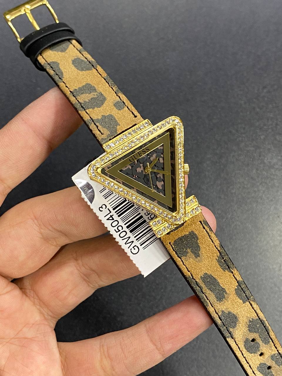 Real-life photo of Guess Fame GW0504L3 watch showing the actual colors