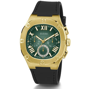 Angled view of Guess GW0571G3 showing the polished gold-tone bezel and case thickness
