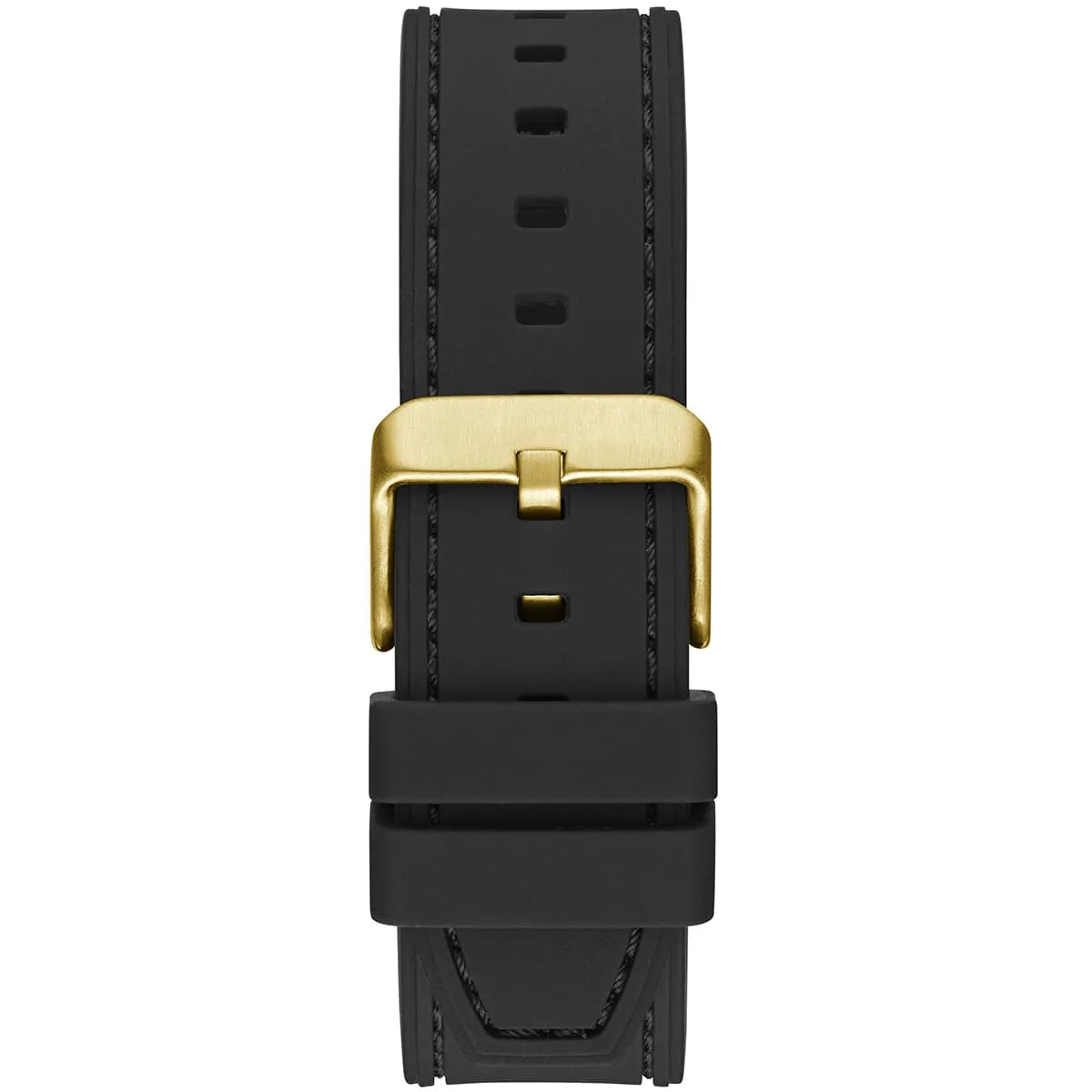 Gold-tone pin buckle on the black rubber strap of the Guess GW0571G3