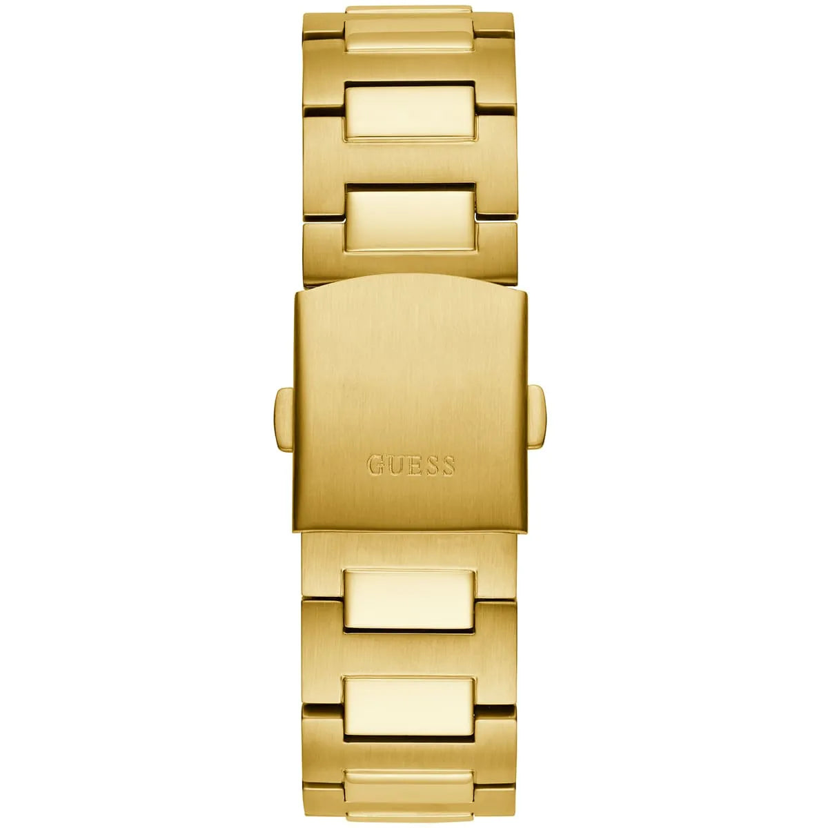Gold-tone deployment clasp on the stainless steel bracelet of the Guess GW0572G2