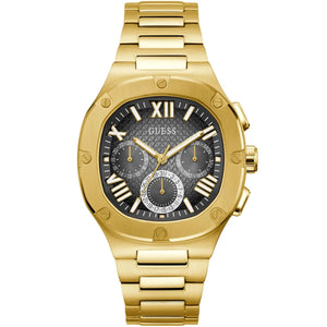 Guess Headline GW0572G2 men's watch with full gold stainless steel bracelet and black grid dial