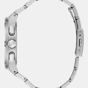 Side profile of Guess GW0572G6 highlighting the silver crown and case thickness