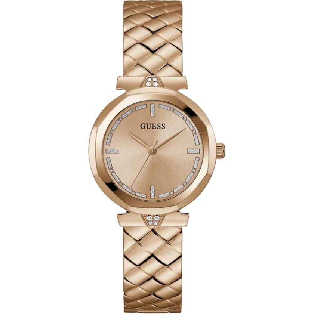 Guess Rumour GW0613L3 Women's Three-Hand Watch – Rose Gold Dial & Steel Strap