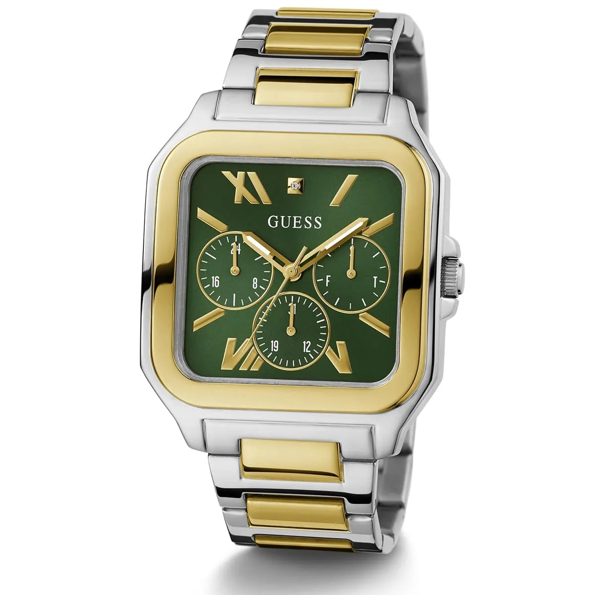 Angled view of Guess GW0631G1 showing the polished square case design