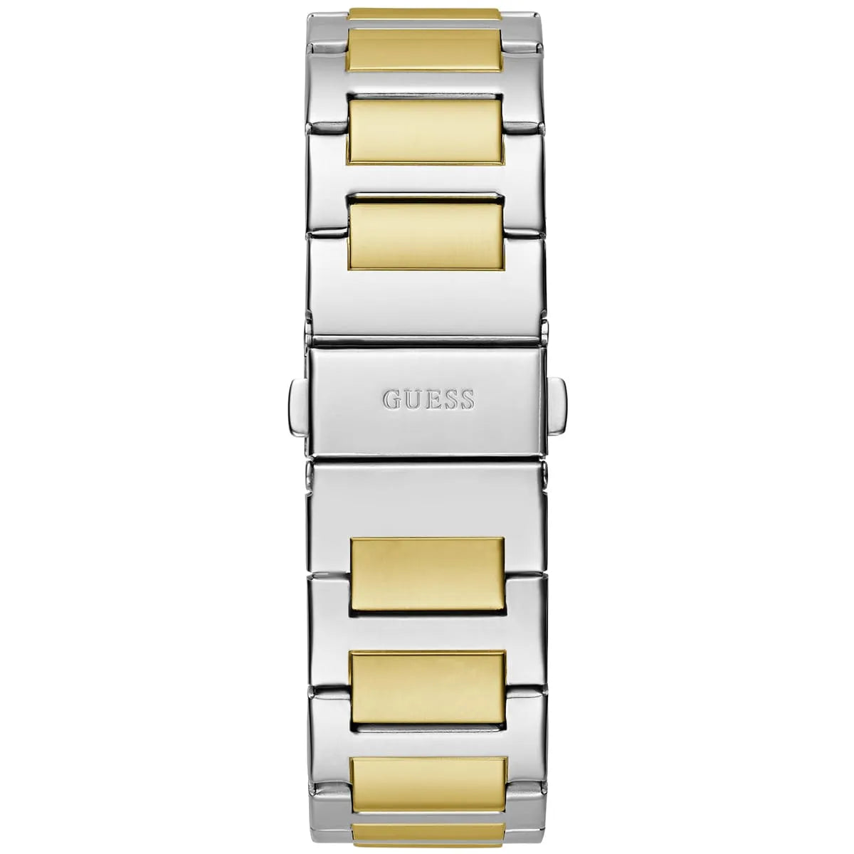 Close-up of the silver and gold stainless steel bracelet links on GW0631G1