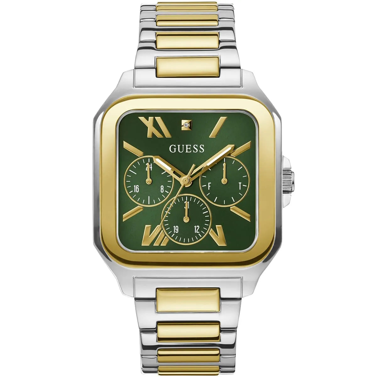 Guess GW0631G1 men's two-tone square watch with green dial and gold accents