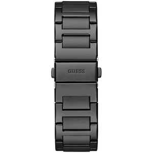 Black ion-plated deployment clasp on the stainless steel bracelet of the Guess GW0631G2