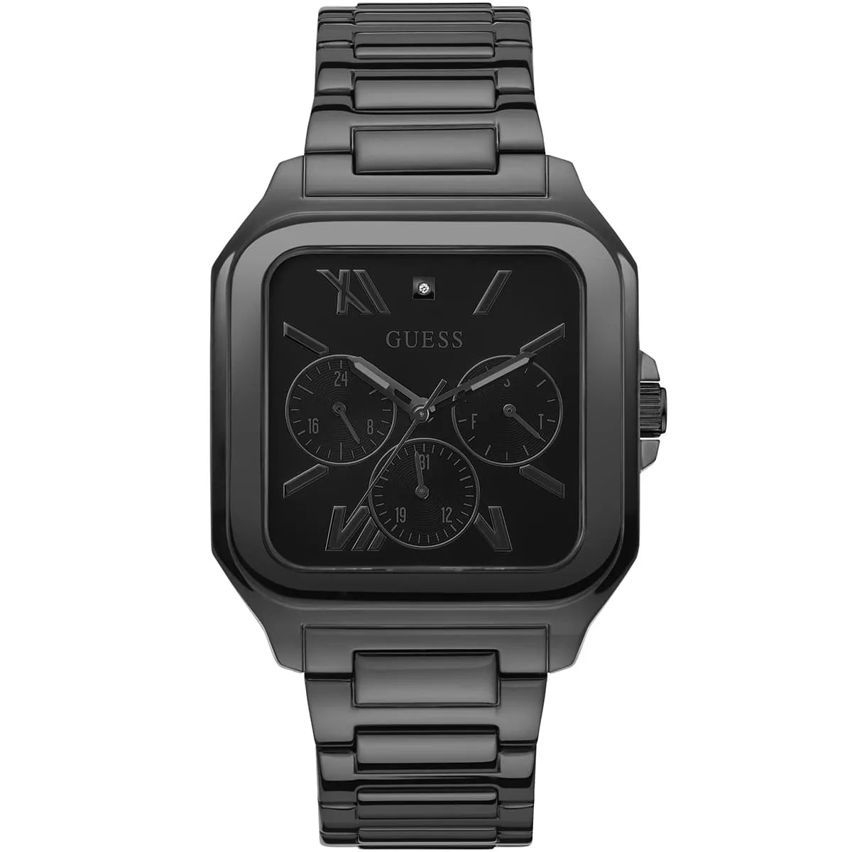 Guess GW0631G2 men's watch with full black square case and link bracelet