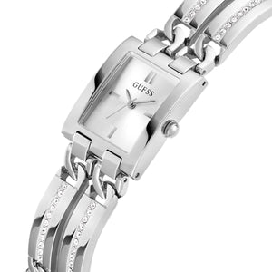 Left side perspective of the Guess GW0668L1 silver crystal bracelet links