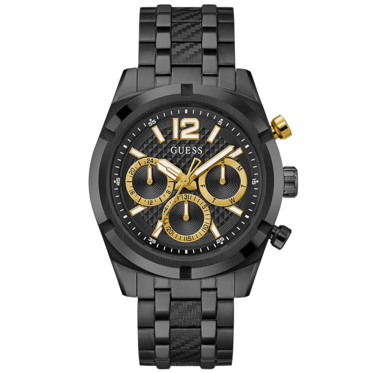 Guess GW0714G4 men's all-black stainless steel watch with gold accents
