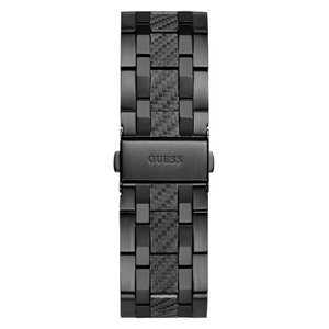 Detailed shot of the black textured and polished links on Guess GW0714G4