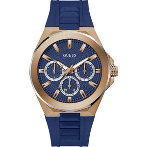 Guess GW0799G2 Dashboard men's rose gold stainless steel multifunction quartz watch with blue silicone strap