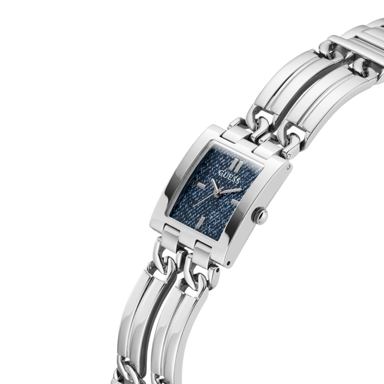 Left side perspective of the Guess GW0807L1 silver chain bracelet