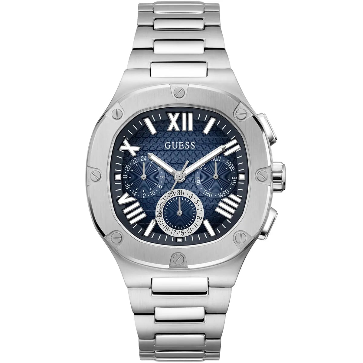 Guess Headline GW0572G1 men's silver stainless steel watch with blue dial