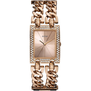 Guess Mod Heavy Metal W0072L3 ladies watch with rose gold rectangular case and chain link bracelet
