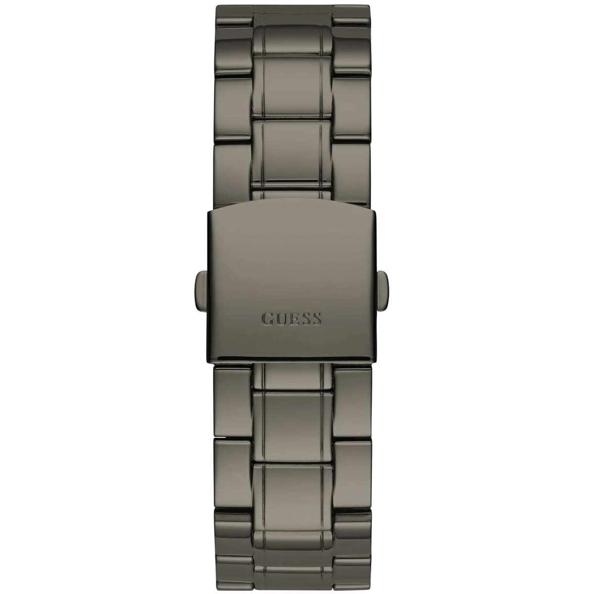Gunmetal deployment clasp on the stainless steel link bracelet of the W1309G3
