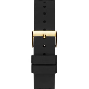 Detail of the comfortable black rubber strap and buckle on Guess W1160L1