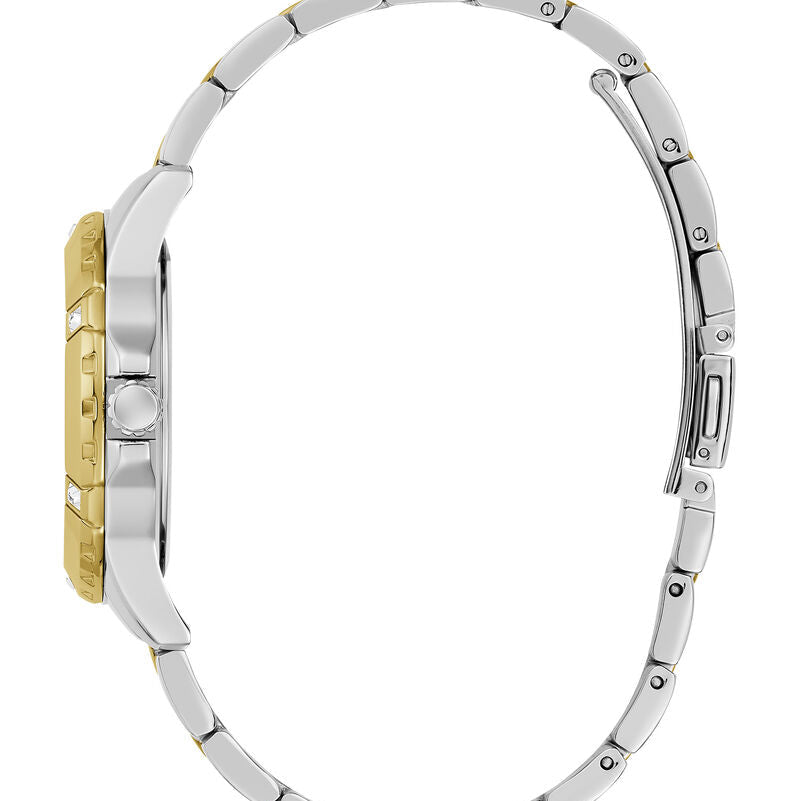 Side profile view of the 9.5mm thick stainless steel case of the Guess Mist