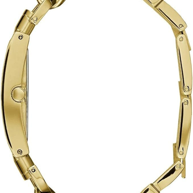 Detailed side view of the gold crown on the Guess W1117L2