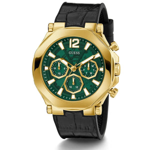 Angled view of the Guess GW0492G3 highlighting the brushed gold octagonal case edges