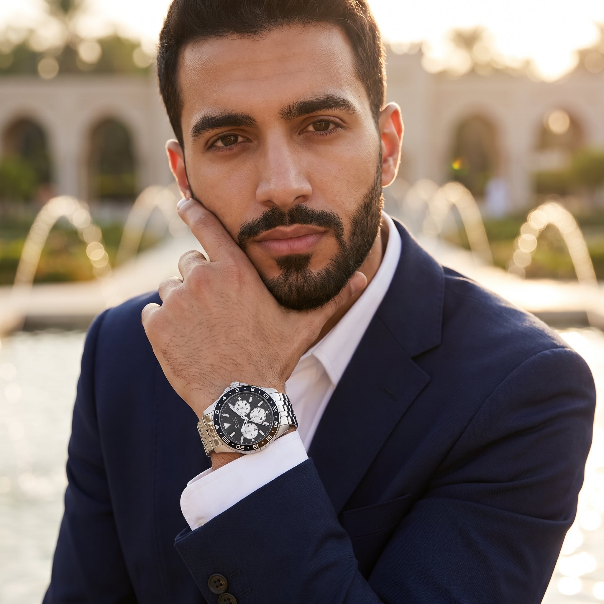 Lifestyle photo of Guess Odyssey W1107G1 watch on a man's wrist
