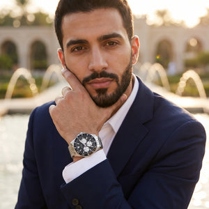 Lifestyle photo of Guess Odyssey W1107G1 watch on a man's wrist