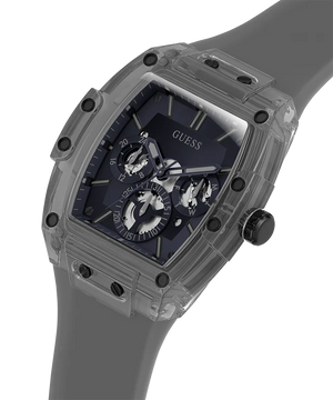 Angled view of the Guess GW0203G9 highlighting the barrel-shaped translucent smoke case