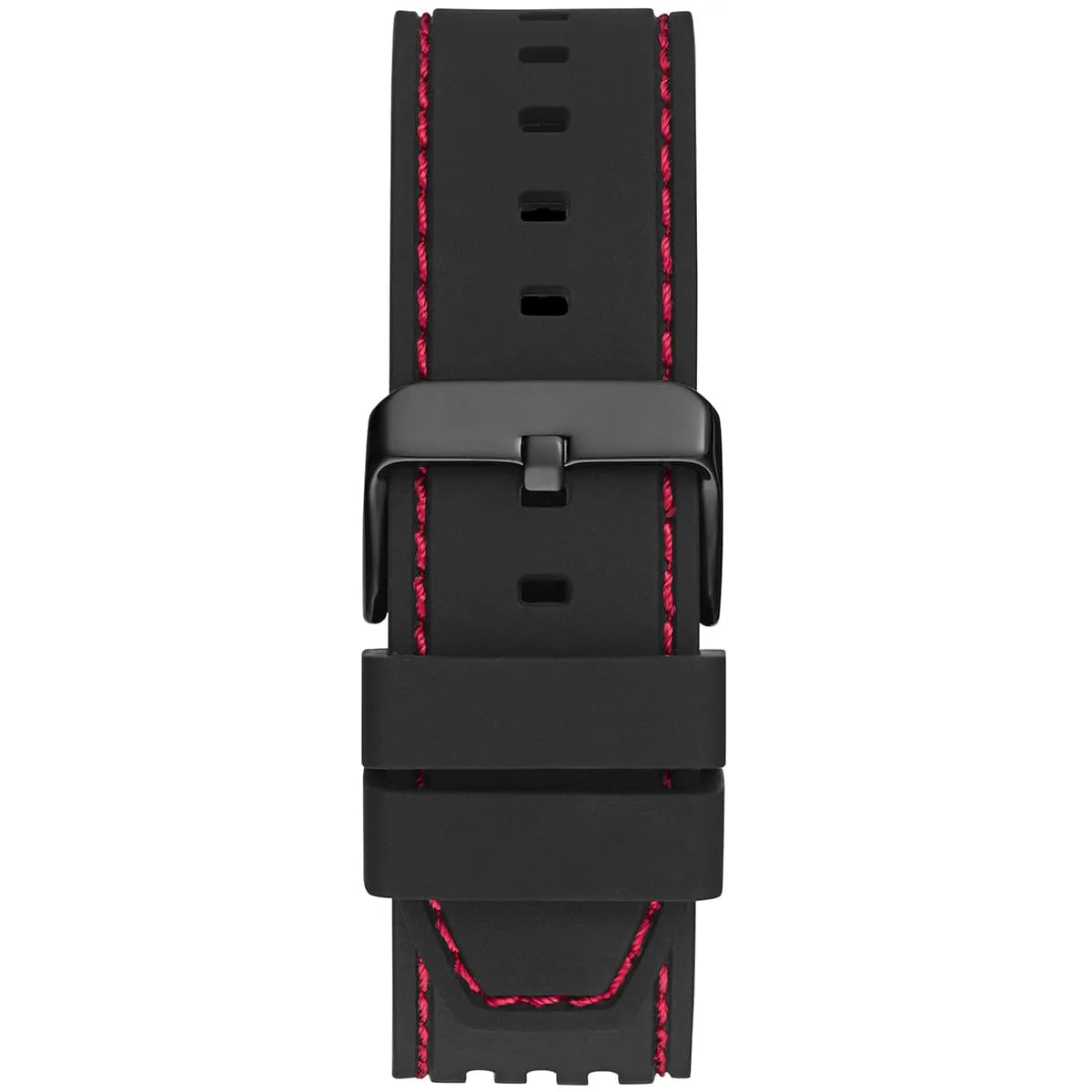 Black stainless steel buckle clasp with Guess logo on the silicone strap of the GW0499G4
