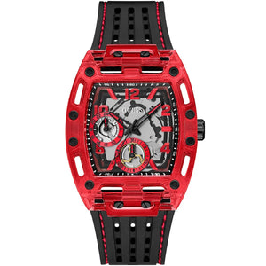 Guess Phoenix GW0499G4 men's watch with red transparent polycarbonate case and black silicone strap