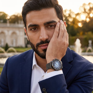 Lifestyle photo of Guess Porter W1310G3 watch on a man's wrist