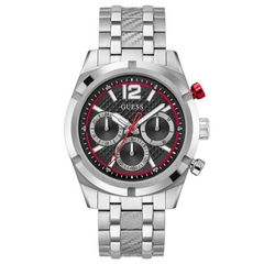 Guess Resistance GW0714G1 men's multi-function watch with silver stainless steel bracelet and black dial