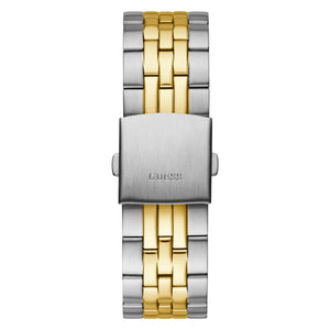 Close up of the two-tone metal strap texture on Guess U1107G6M