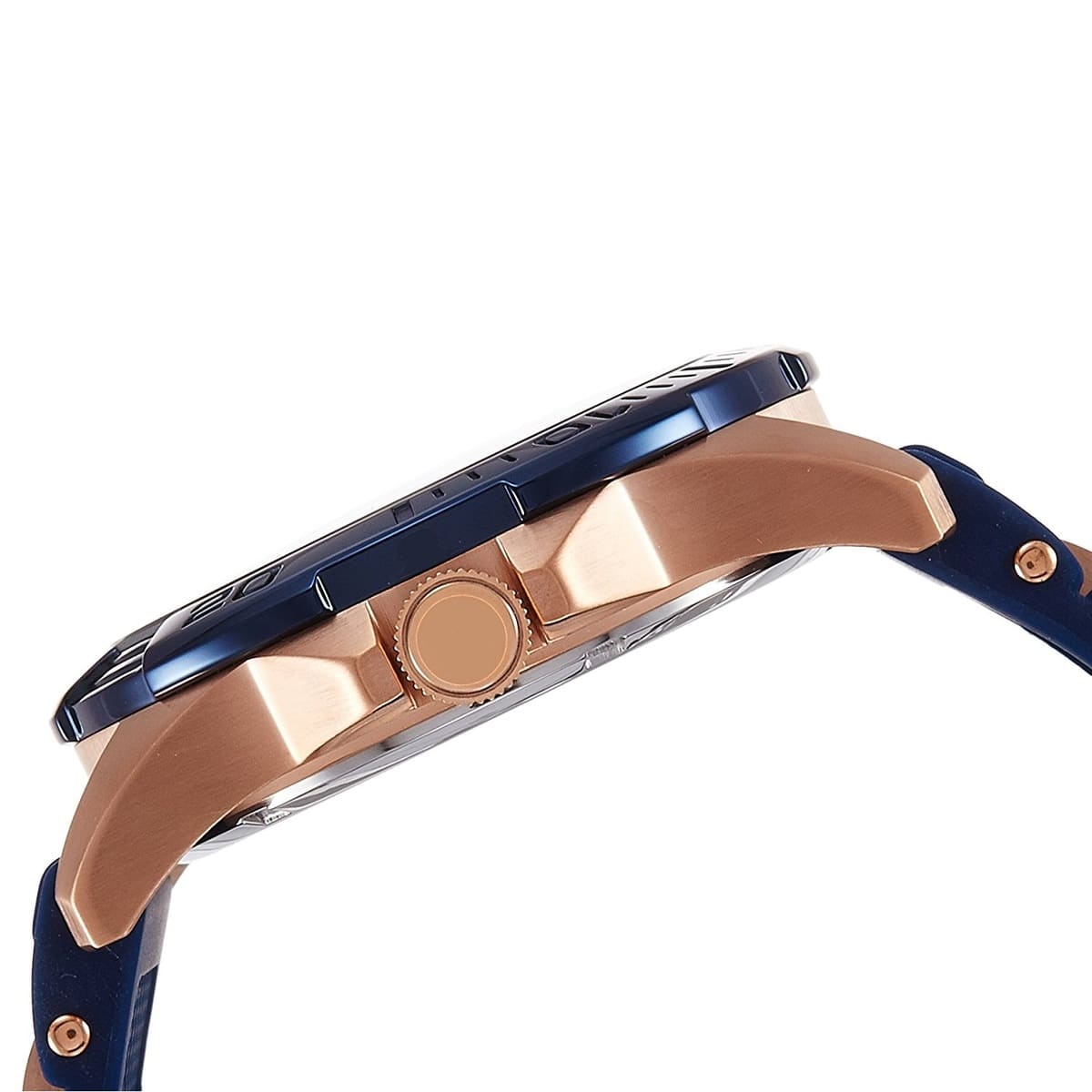 Side profile view of the 13mm rose gold case of the Guess W0366G4