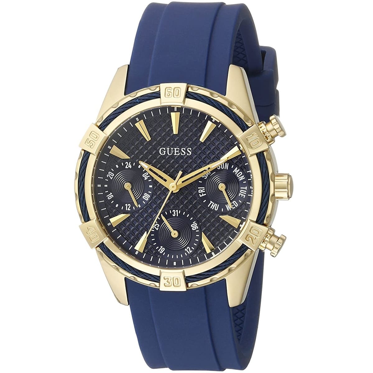 Angled view of the Guess Catalina W0562L2 showing the gold bezel detail