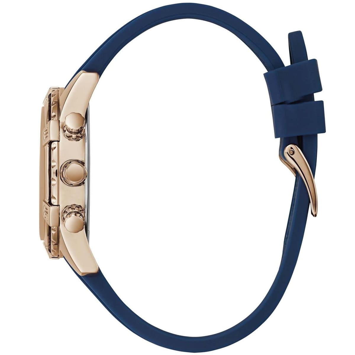 Left side view of the 37mm stainless steel case of Guess Catalina W0562L3