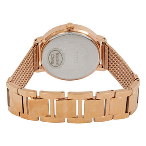 Rose gold-tone jewelry clasp on the woven mesh bracelet of the Guess W0836L1