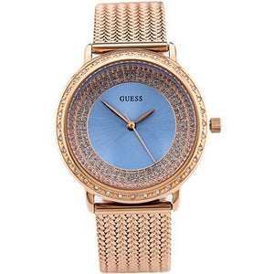 Guess Willow W0836L1 women's watch with rose gold case and woven mesh bracelet