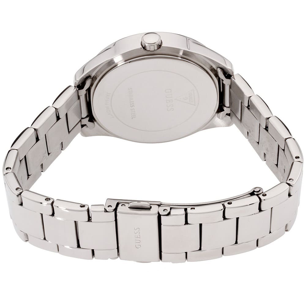 Back view of the Guess W0987L1 watch showing the stainless steel caseback