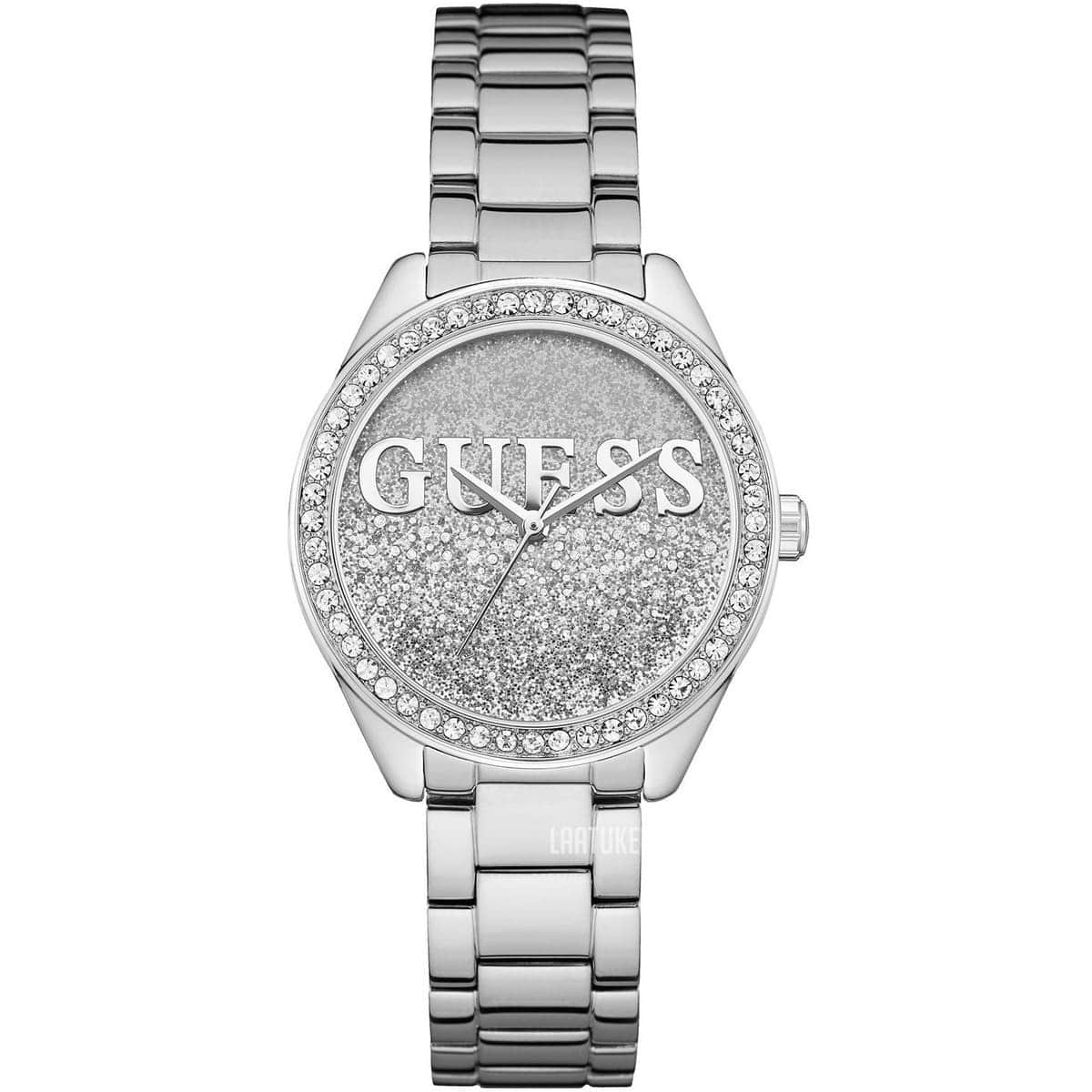 Guess Glitter Girl W0987L1 women's watch with silver case glitter dial and steel bracelet