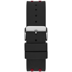 Silver pin buckle on the rubber strap of the Guess W1047G1