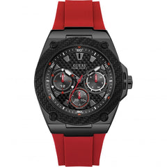 Guess Watch for Men Rubber Strap Stainless Steel Case Black Dial W1049G6