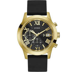 Guess W1055G4 men's watch with black dial and black rubber strap front view