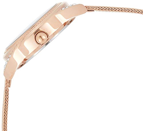 Side profile view of the 9mm rose gold case of the Guess W1084L3
