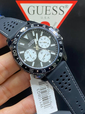 Authentic real-life photo of the Guess W1108G3 showing actual black finish and sporty details in Egypt