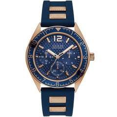 Guess W1167G3 men's watch with blue dial and blue rubber strap front view
