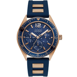 Guess W1167G3 men's watch with blue dial and blue rubber strap front view