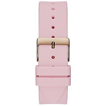 Rose gold-tone buckle clasp on Guess Lady Frontier GW0109L2 women's quartz battery pink rubber strap watch