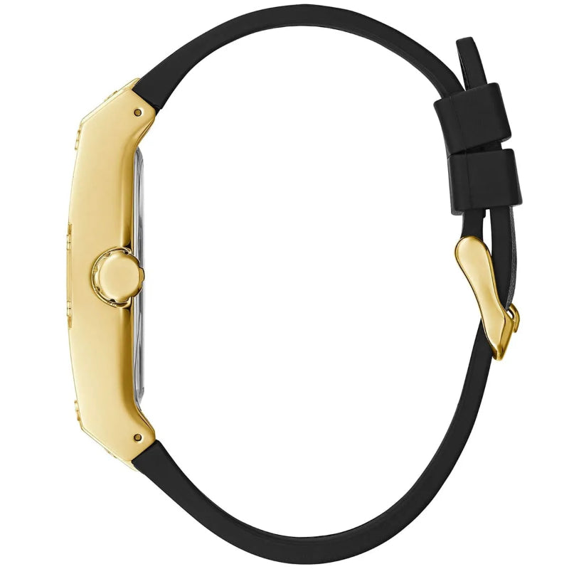 Crown detail of GUESS Phoenix GW0202G1 men's gold-tone multi-function watch