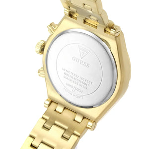 Gold watch with visible brand logo on a white background