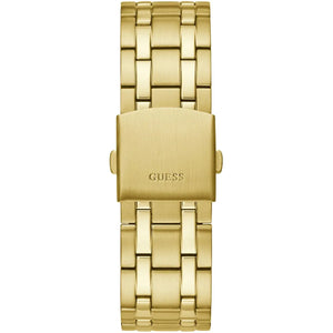 Gold watch with 'Guess' branding on a white background